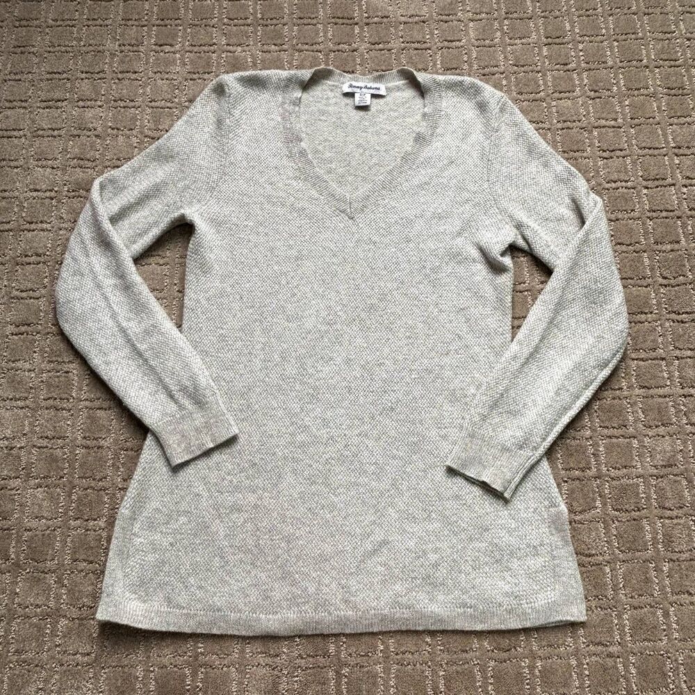 Tommy Bahama Wool Cashmere Sweater Women's Small Metallic Gray V Neck Pullover